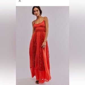 Free People Red Lace Maxi Dress